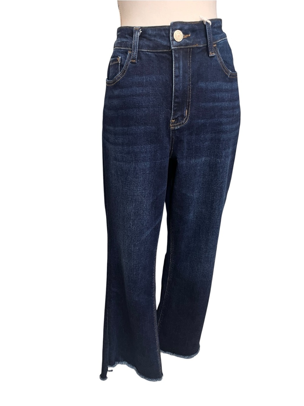Vervet Bella High Rise Crop Flare Jeans Women’s 14 Dark Wash Raw Hem NWT - Picture 2 of 13